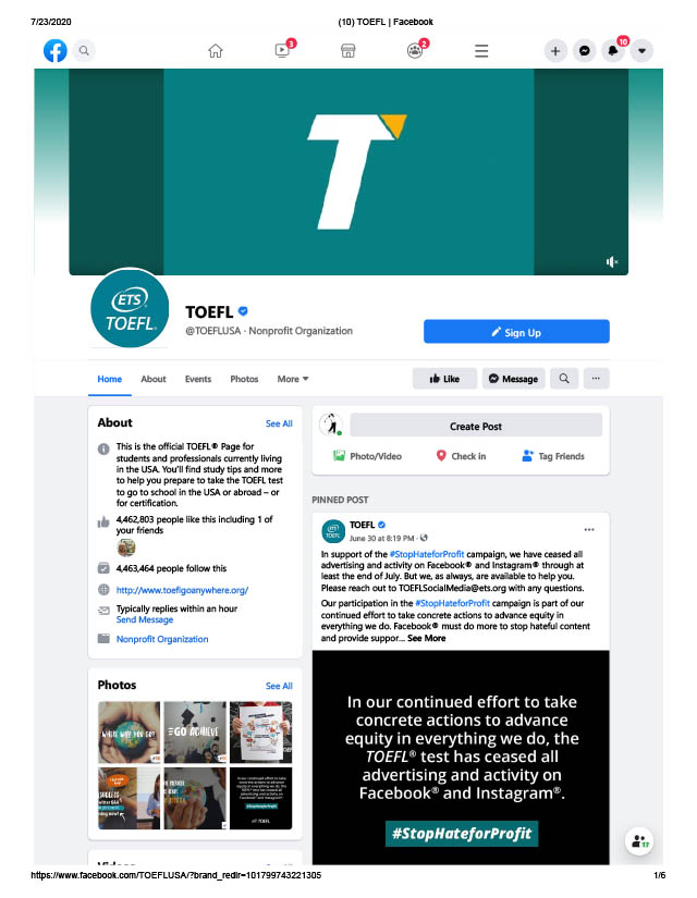 TOEFL Facebook page (PDF thumbnail)